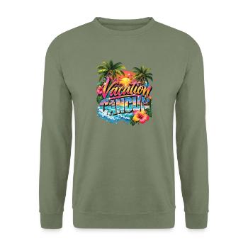 Cancun-Urlaubsuntergang - Unisex Pullover - Armeegrün - Vorne - Alina (178cm) & Michal (187cm)