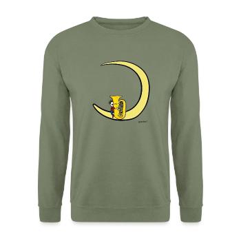 Moon and Tuba – Tubaspieler-Musik-T-Shirt - Unisex Pullover - Armeegrün - Vorne - Alina (178cm) & Michal (187cm)