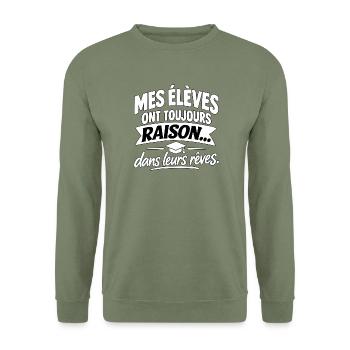Meine Studierenden haben immer recht – Humorprofessor - Unisex Pullover - Armeegrün - Vorne - Alina (178cm) & Michal (187cm)