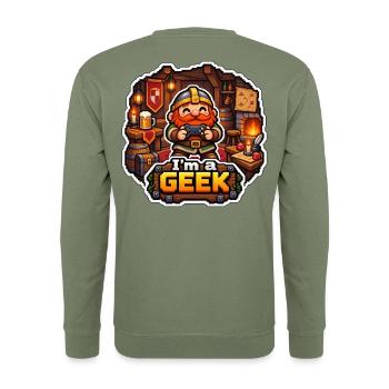 ICH BIN EIN NERD – Tavernenzwerg - Unisex Pullover - Armeegrün - Hinten - Michal (187cm)