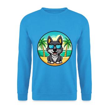 Black Norwegian Elkhound Dog Breed Cartoon Beach - Unisex Sweatshirt - sea blue - Front - Alina (178cm) & Michal (187cm)