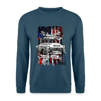 Legendärer Pickup im US Flaggen Look - Unisex Pullover -  - Vorne - Alina (178cm) & Michal (187cm)