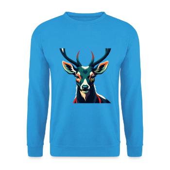 Hirsch Zeichentrickfigur Buntes Haustier Tier - Unisex Pullover - Meeresblau - Vorne - Alina (178cm) & Michal (187cm)