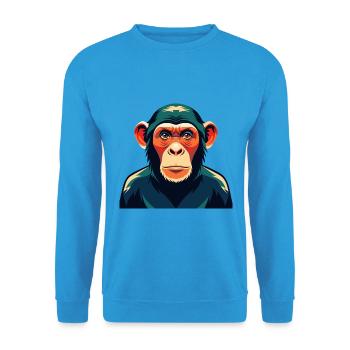 Schimpanse Zeichentrickfigur Buntes Haustier Tier - Unisex Pullover - Meeresblau - Vorne - Alina (178cm) & Michal (187cm)