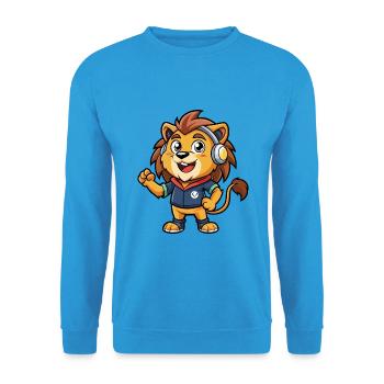 Löwe Lustige Zeichentrickfigur Kopfhörer Musik - Unisex Pullover - Meeresblau - Vorne - Alina (178cm) & Michal (187cm)