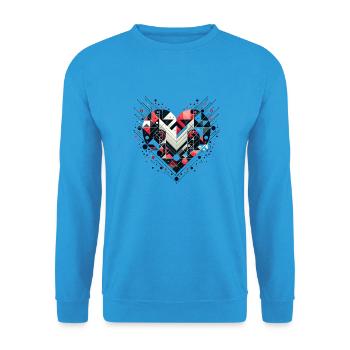 Geometrisches Herz - Unisex Pullover - Meeresblau - Vorne - Alina (178cm) & Michal (187cm)