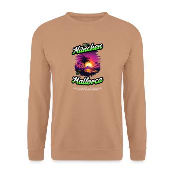 From München to Mallorca - Green Text Edition - Unisex Pullover - Mocca - Vorne - Alina (178cm) & Michal (187cm)