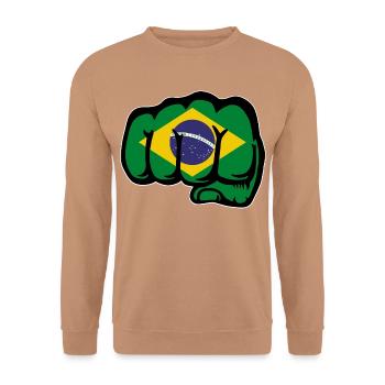 Brasilien Flagge Hand Faust - Unisex Pullover - Mocca - Vorne - Alina (178cm) & Michal (187cm)