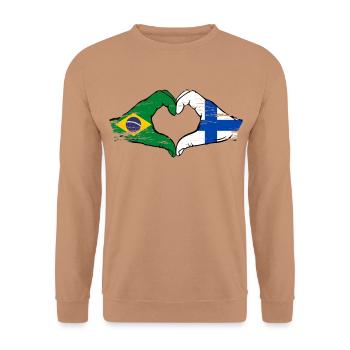 Brazil Finland Flag Hands Heart Shape Used - Unisex Sweatshirt - mocha - Front - Alina (178cm) & Michal (187cm)