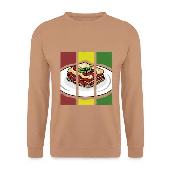 Ofenfrische Lasagne Käsekruste - Unisex Pullover - Mocca - Vorne - Alina (178cm) & Michal (187cm)