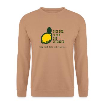 Tequila und Zitronen - Das Lebensmotto - Unisex Pullover - Mocca - Vorne - Alina (178cm) & Michal (187cm)