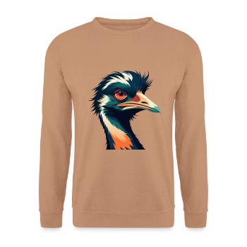 Emu Zeichentrickfigur Buntes Haustier Tier - Unisex Pullover - Mocca - Vorne - Alina (178cm) & Michal (187cm)