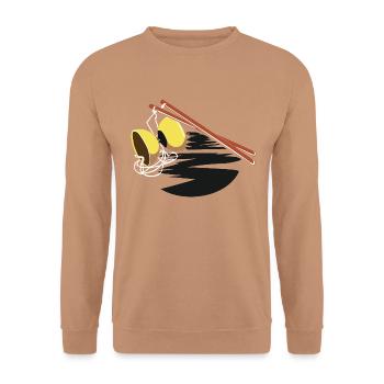 Schwungvoller Diabolo Jongleur - Unisex Pullover - Mocca - Vorne - Alina (178cm) & Michal (187cm)