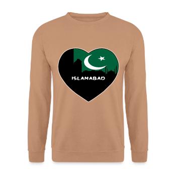 Islamabad Pakistan Flagge Skyline Reise Souvenir - Unisex Pullover - Mocca - Vorne - Alina (178cm) & Michal (187cm)