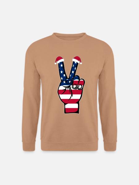 USA Flagge Weihnachten Peace Symbol - Unisex Pullover - Mocca