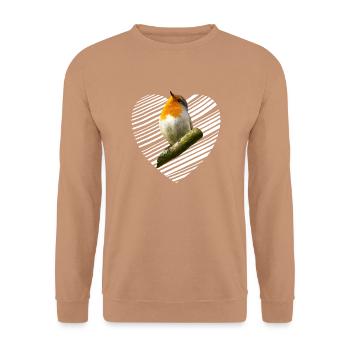 Rotkehlchen Singvogel - Unisex Pullover - Mocca - Vorne - Alina (178cm) & Michal (187cm)