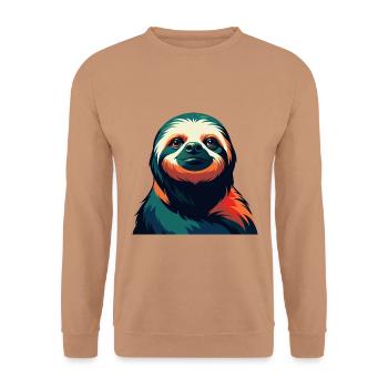 Faultier Zeichentrickfigur Buntes Haustier Tier - Unisex Pullover - Mocca - Vorne - Alina (178cm) & Michal (187cm)