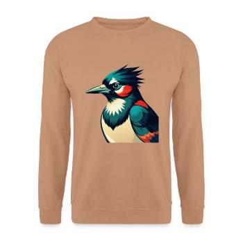 Blauhäher Zeichentrickfigur Buntes Haustier Tier - Unisex Pullover - Mocca - Vorne - Alina (178cm) & Michal (187cm)