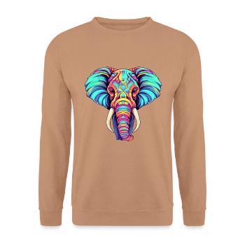 Elefant buntes Aquarell Cartoon Kawaii Tier - Unisex Pullover - Mocca - Vorne - Alina (178cm) & Michal (187cm)