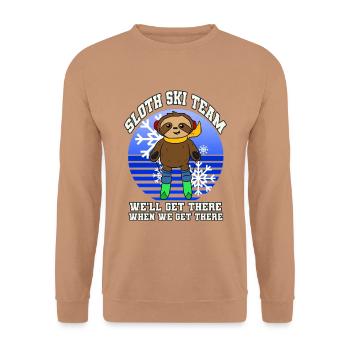 Sloth Ski Team Skilanglauf Spruch Lustig Skifahrer - Unisex Pullover - Mocca - Vorne - Alina (178cm) & Michal (187cm)