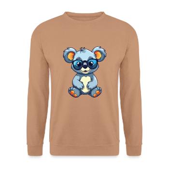 Koala trägt Brille Karikatur Kawaii Illustration - Unisex Pullover - Mocca - Vorne - Alina (178cm) & Michal (187cm)
