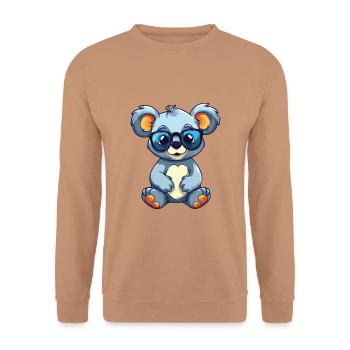 Koala trägt Brille Karikatur Kawaii Illustration - Unisex Pullover - Mocca - Vorne - Alina (178cm) & Michal (187cm)