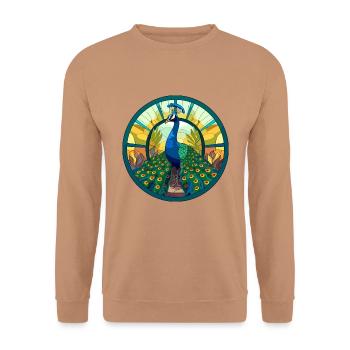 Pfau Buntglas Bunte Karikatur Kawaii Anim - Unisex Pullover - Mocca - Vorne - Alina (178cm) & Michal (187cm)