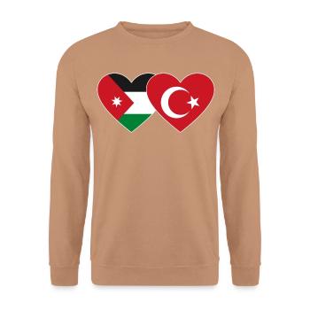 Jordanien Türkei Flagge Herz - Unisex Pullover - Mocca - Vorne - Alina (178cm) & Michal (187cm)