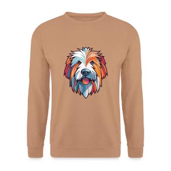 Pyrenäen-Schäferhund-Hunderasse buntes Aquarell - Unisex Pullover - Mocca - Vorne - Alina (178cm) & Michal (187cm)