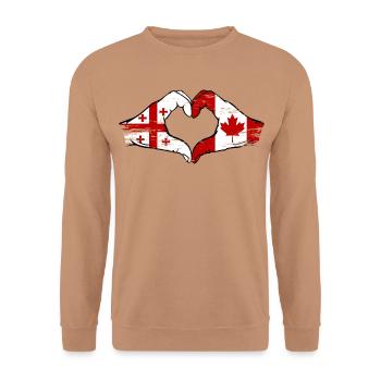 Georgien Kanada Flagge Haende Herzform used - Unisex Pullover - Mocca - Vorne - Alina (178cm) & Michal (187cm)