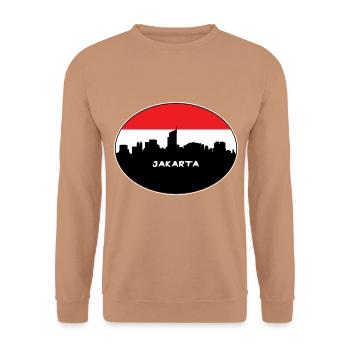 Jakarta Indonesien Flagge Skyline Silhouette Reisen - Unisex Pullover - Mocca - Vorne - Alina (178cm) & Michal (187cm)