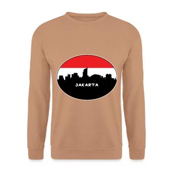 Jakarta Indonesien Flagge Skyline Silhouette Reisen - Unisex Pullover - Mocca - Vorne - Alina (178cm) & Michal (187cm)