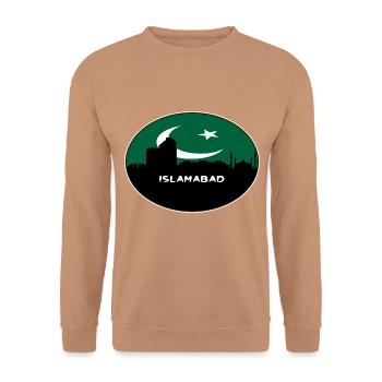 Islamabad Pakistan Flagge Skyline Silhouette Reisen - Unisex Pullover - Mocca - Vorne - Alina (178cm) & Michal (187cm)