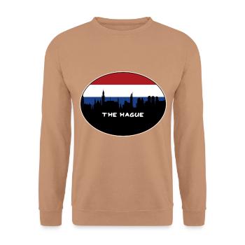 Den Haag Niederlande Flagge Skyline Silhouette Trav - Unisex Pullover - Mocca - Vorne - Alina (178cm) & Michal (187cm)