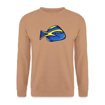 Blauer Kaiserfisch mit gelbem Streifen - Unisex Pullover - Mocca - Vorne - Alina (178cm) & Michal (187cm)