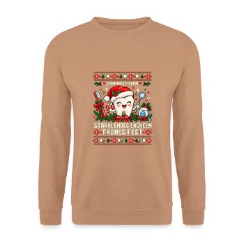 Zahnarzt-Team - Strahlendes Lächeln, frohes Fest - Unisex Pullover - Mocca - Vorne - Alina (178cm) & Michal (187cm)