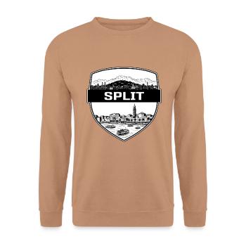 Geteilter Kroatien-Schildwappen Diokletians Palast - Unisex Pullover - Mocca - Vorne - Alina (178cm) & Michal (187cm)