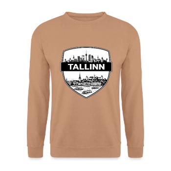 Tallinn Estland Schildwappen Mittelalterliche Altstadt - Unisex Pullover - Mocca - Vorne - Alina (178cm) & Michal (187cm)