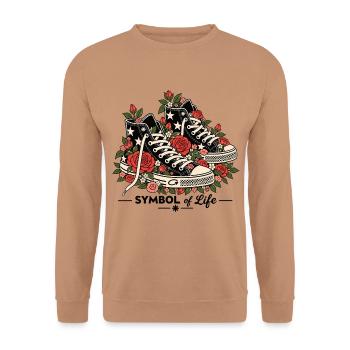 Symbol des Lebens — Sneakers & Rosen - Unisex Pullover - Mocca - Vorne - Alina (178cm) & Michal (187cm)