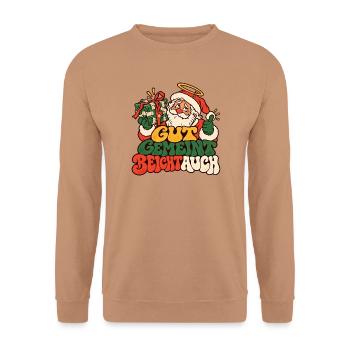 Gut gemeint Weihnachtsmann Geschenk Lustiger Spruc - Unisex Pullover - Mocca - Vorne - Alina (178cm) & Michal (187cm)