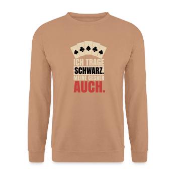 Ich trage Schwarz meine Gegner auch – Skat Doko - Unisex Pullover - Mocca - Vorne - Alina (178cm) & Michal (187cm)