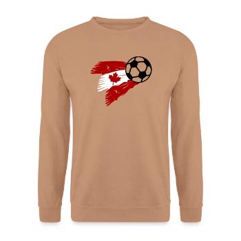 Ahornblatt mit Fußball – Kanada Fan Design - Unisex Pullover - Mocca - Vorne - Alina (178cm) & Michal (187cm)