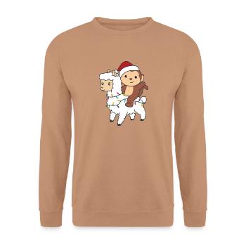 Affe Lama Weihnachten Schnee Winter Tiere - Unisex Pullover - Mocca - Vorne - Alina (178cm) & Michal (187cm)