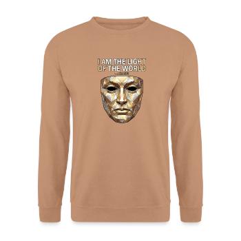 Ritter Maske Jesus Bibel Spruch - Unisex Pullover - Mocca - Vorne - Alina (178cm) & Michal (187cm)