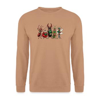 Christmas Bugs – Lustige, festliche Comic-Insektentruppe - Unisex Pullover - Mocca - Vorne - Alina (178cm) & Michal (187cm)