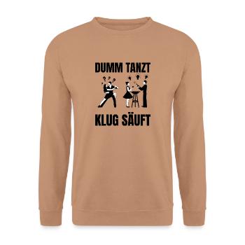 DUMM_TANZT-_KLUG_SAUFT - Unisex Pullover - Mocca - Vorne - Alina (178cm) & Michal (187cm)