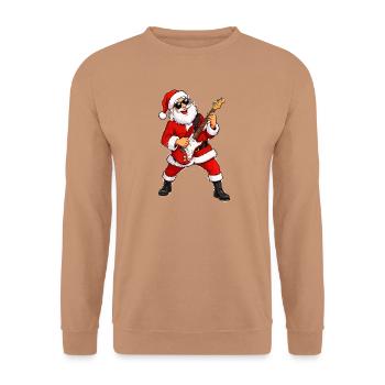 Weihnachts-Rocker Santa - Unisex Pullover - Mocca - Vorne - Alina (178cm) & Michal (187cm)