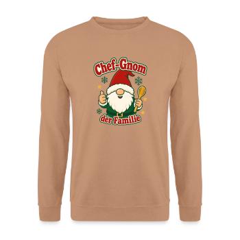 Chef-Gnom der Familie Weihnachten Familienfest - Unisex Pullover - Mocca - Vorne - Alina (178cm) & Michal (187cm)