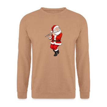 Weihnachts-Santa Flötenmelodie - Unisex Pullover - Mocca - Vorne - Alina (178cm) & Michal (187cm)