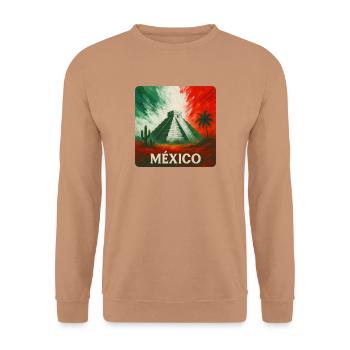 Mexiko Pyramide mit Kaktus in Landesfarben - Unisex Pullover - Mocca - Vorne - Alina (178cm) & Michal (187cm)